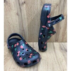 Croc Classic Adults Sandals Cherry Clogs Black Back Strap Men’s 8 Women’s 10